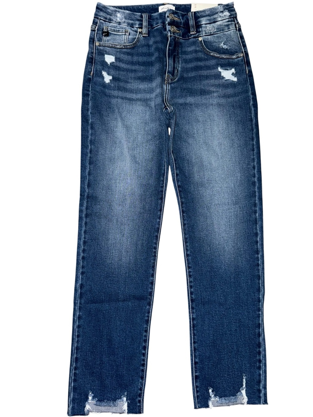 KanCan High Rise Slim Straight Jeans NWT Distressed Raw Hem Junior 9/28 Blue
